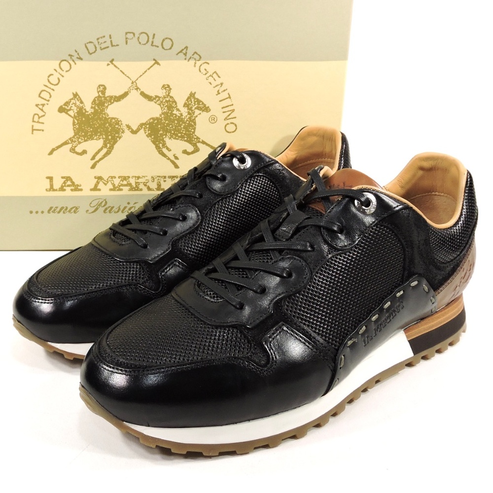 🇮🇹 LA MARTINA 🇮🇹 MEN'S BLACK LEATHER COMFORT SNEAKERS - Picture 7 of 7